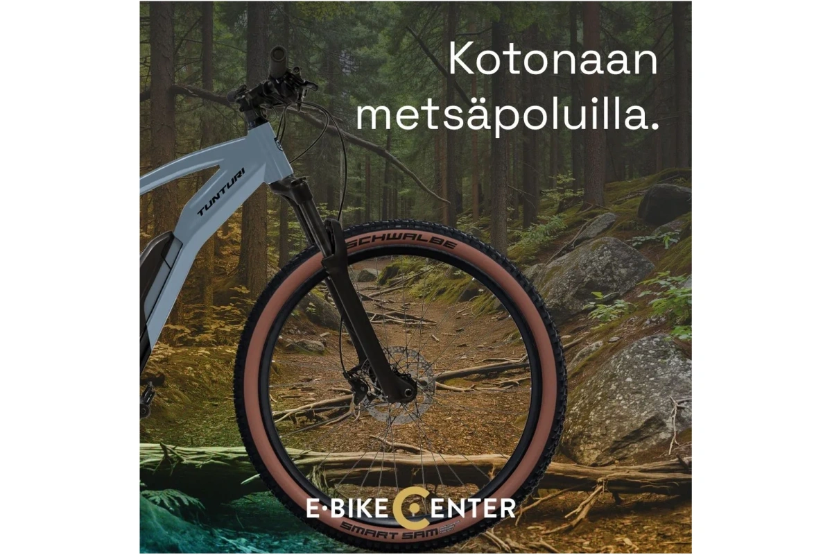 Tunturi Neva E290 elmountainbike i naturen fotograferad framifrån